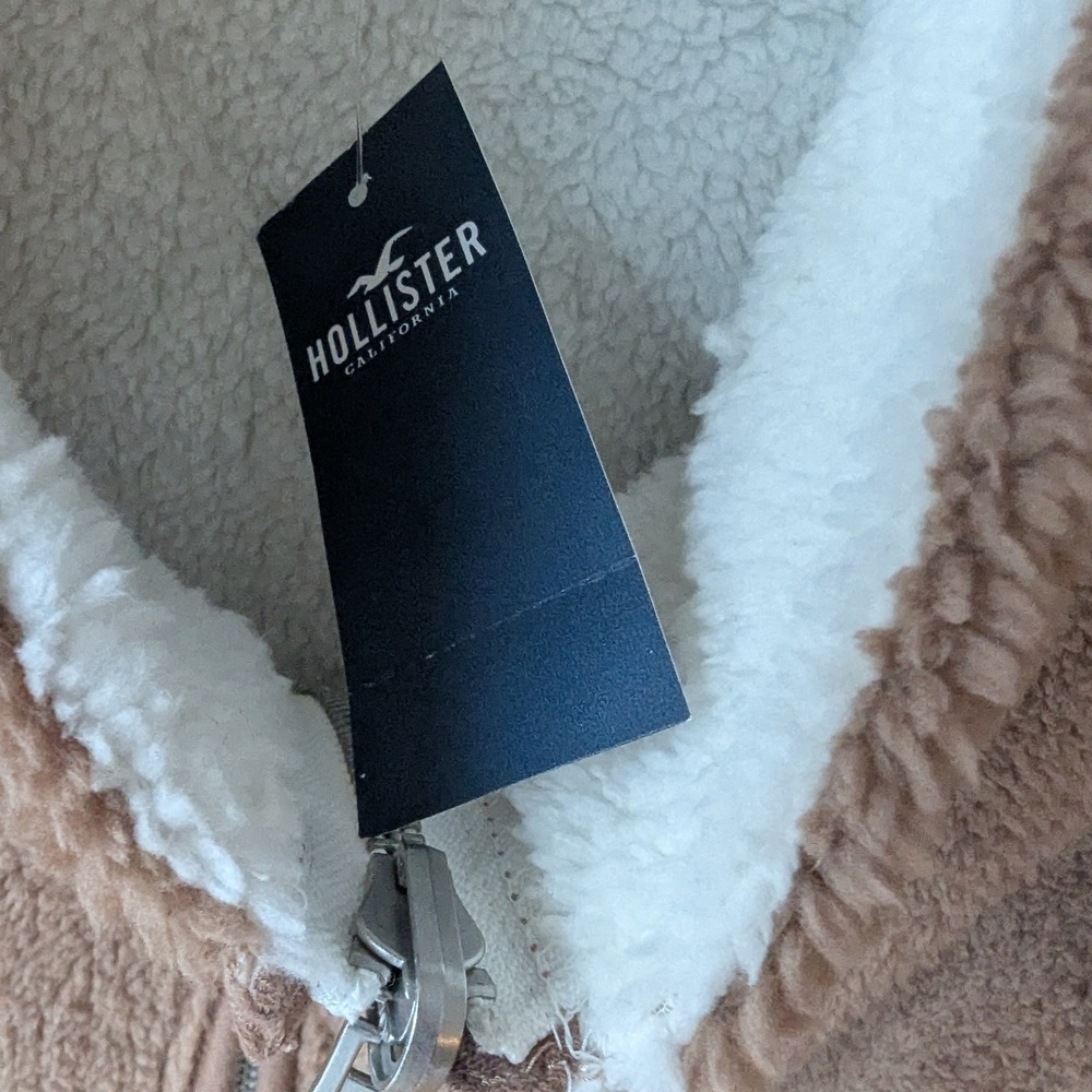 Hollister Colorblock Sherpa Fleece Full Zip Jacket Tan Reversible Womens Sz M - Picture 7 of 10